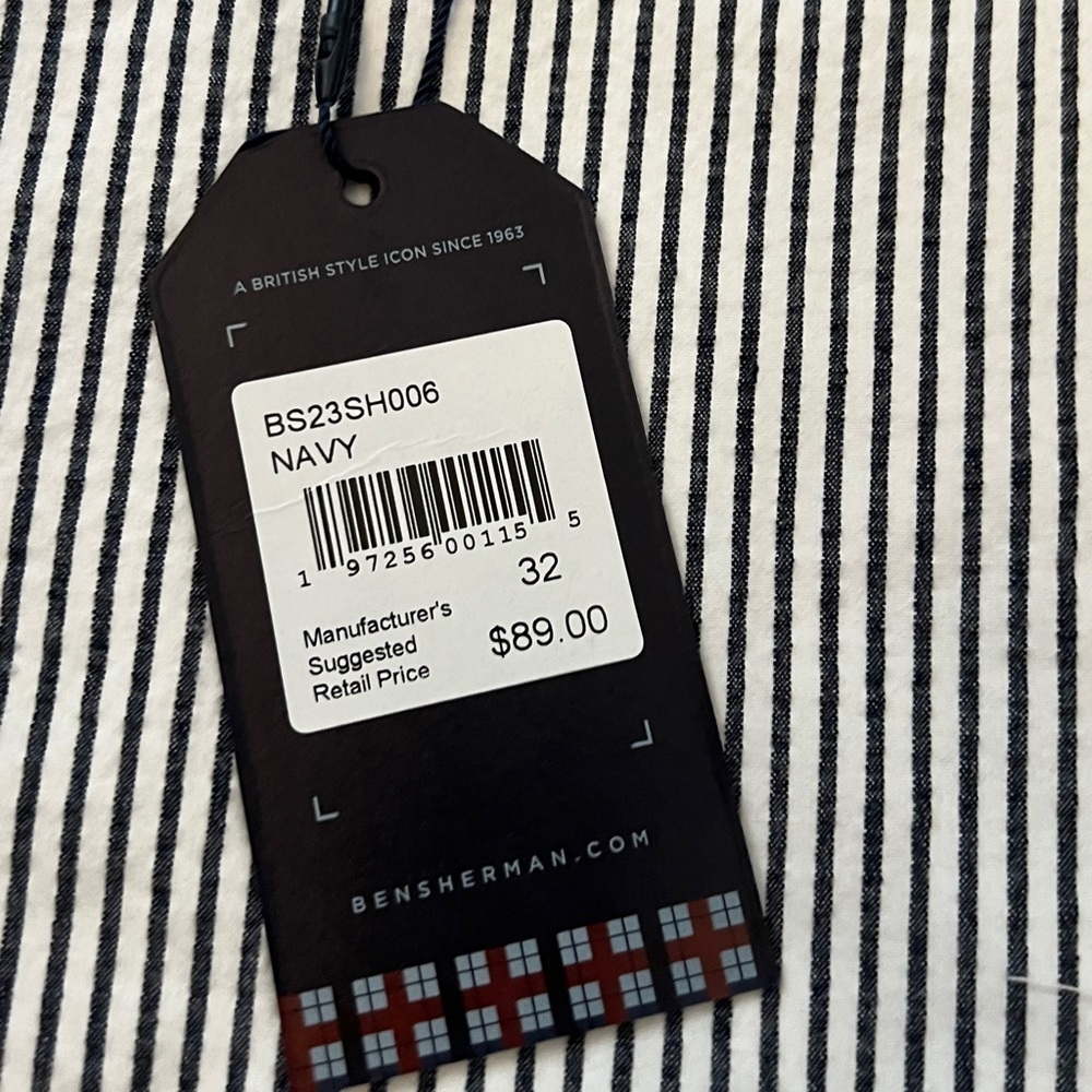 NWT- Ben Sherman Men's Seersucker 7.5" Shorts White / Navy Blue Stripes Sz 32 - Picture 6 of 7